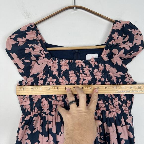 The Nines By Hatch Size XS Maternity Navy & Mauve Pink Floral Smock Midi Dress - Picture 7 of 10